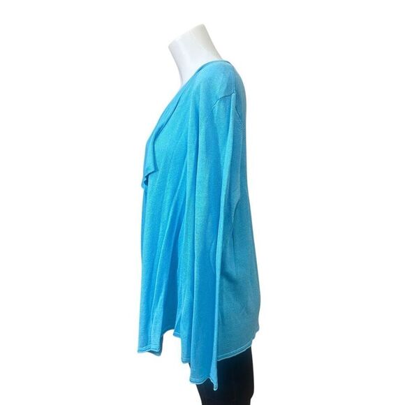 J. Jill Tidal Blue Open Front Knit Lightweight Linen Blend Cardigan Size XL NEW - Picture 3 of 9